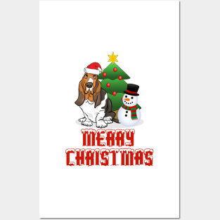 Merry Christmas Basset Hound Design Posters and Art